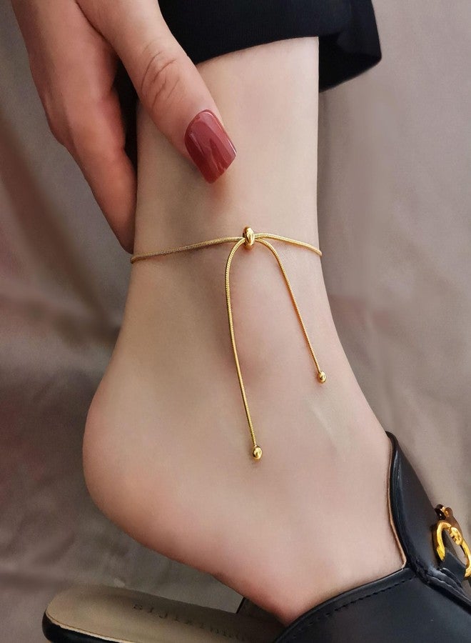 eartif Ankle Bracelets For Women Titanium Steel Adjustable Waterproof Jewelry18K Gold Anklets Summer Beach Jewelry Gift for Women(Gold) - Image 3
